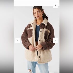 O’Neill Women's Two-Tone Sherpa Shacket Jacket - Brown/Cream